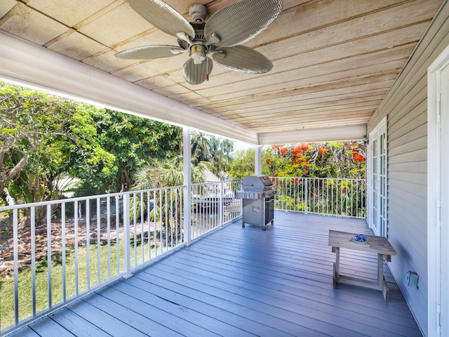 3806 Dyer Rd, Big Pine, FL 33043 - deck with grilling area and a ceiling fan