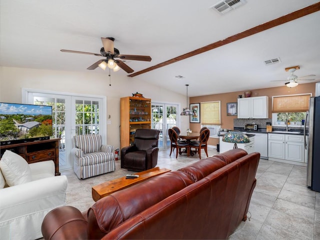 3806 Dyer Rd, Big Pine, FL 33043 - living room with ceiling fan and french doors