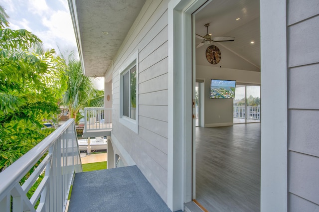 balcony with ceiling fan