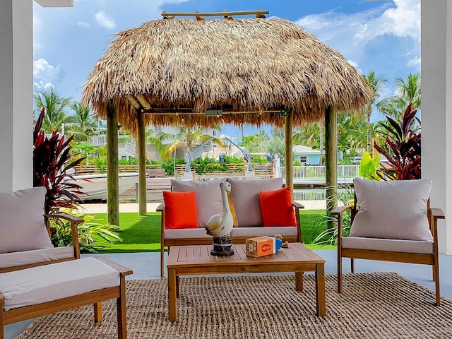 view of patio / terrace featuring a gazebo and an outdoor hangout area