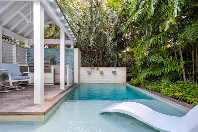 806 Southard St, Key West, FL 33040 - pool featuring fence, a deck, a grill, an outdoor kitchen, and a gazebo