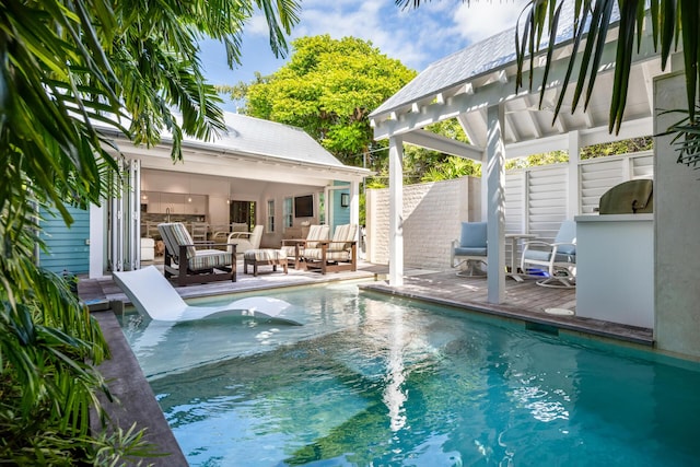 806 Southard St, Key West, FL 33040 - view of pool with an outbuilding, a storage structure, fence, a fenced in pool, and an outdoor hangout area