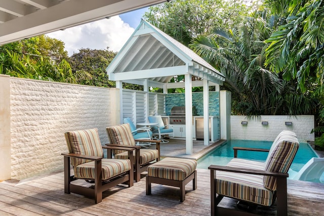 806 Southard St, Key West, FL 33040 - deck with a fenced in pool, a gazebo, exterior kitchen, and a fenced backyard