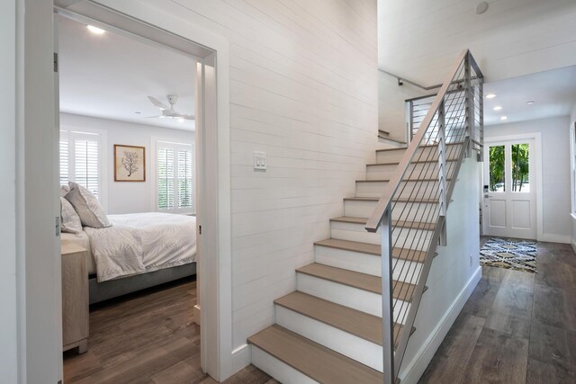 806 Southard St, Key West, FL 33040 - stairs featuring baseboards, ceiling fan, wood finished floors, and a wealth of natural light