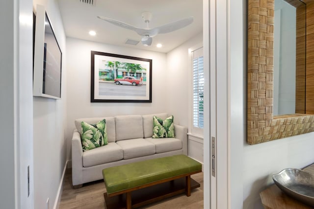 806 Southard St, Key West, FL 33040 - living area with visible vents, wood finished floors, baseboards, ceiling fan, and recessed lighting