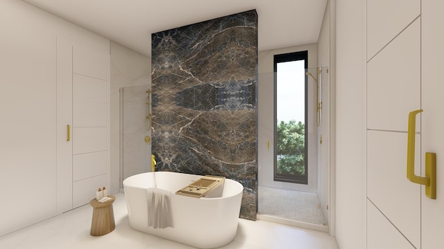 bathroom featuring tile walls and a bathing tub