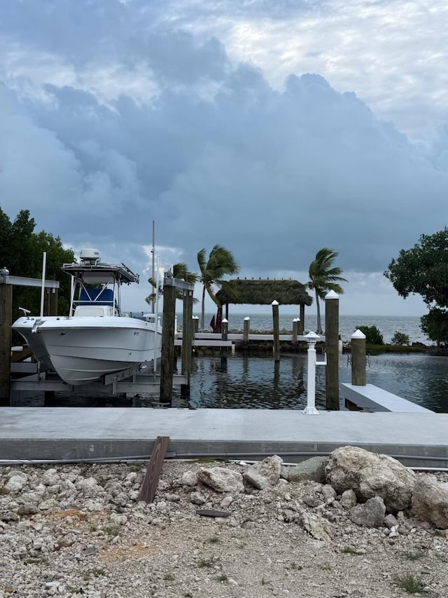 view of dock with a water view