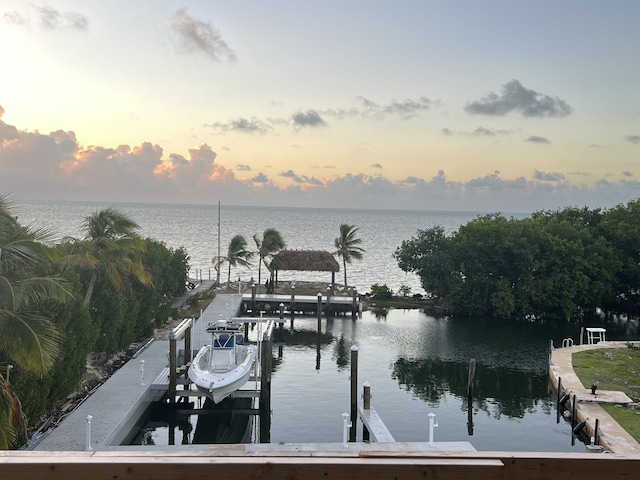 view of dock with a water view