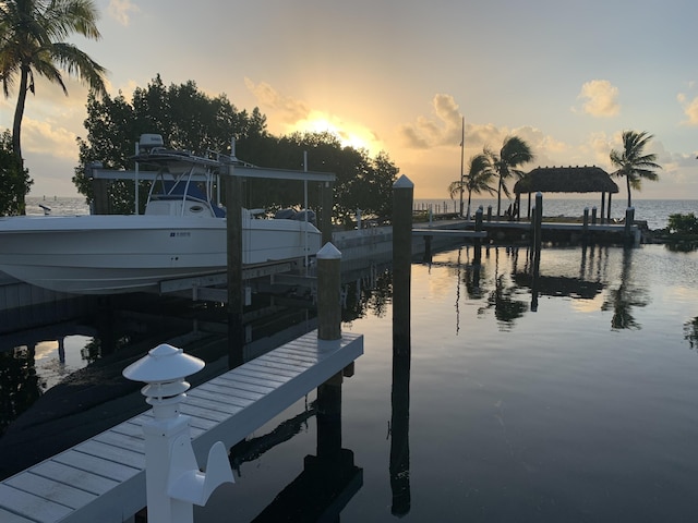 view of dock with a water view