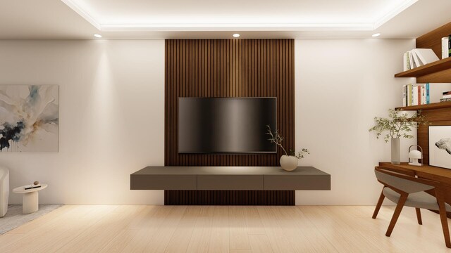 living room with light hardwood / wood-style floors