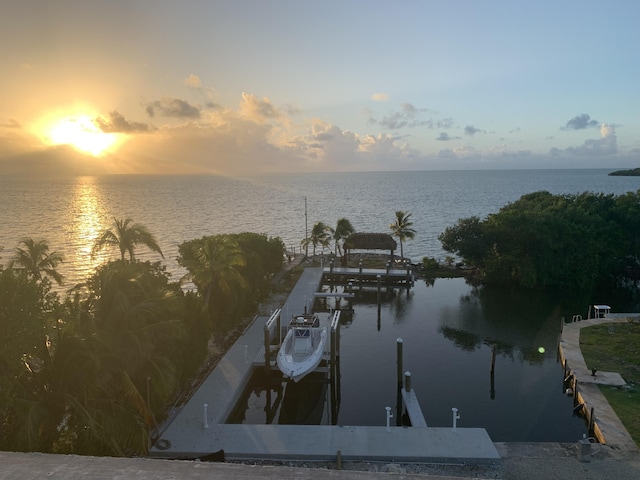 view of dock with a water view