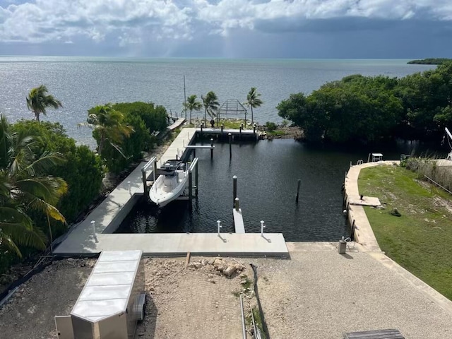 property view of water featuring a boat dock