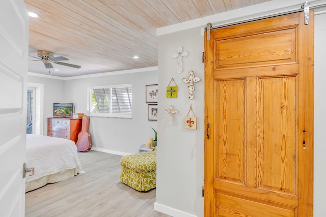 20735 W 5th Ave, Cudjoe, FL 33042 - bedroom featuring wooden ceiling, light wood-style flooring, ornamental molding, recessed lighting, and ceiling fan