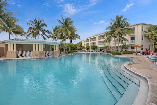 view of swimming pool featuring a patio area