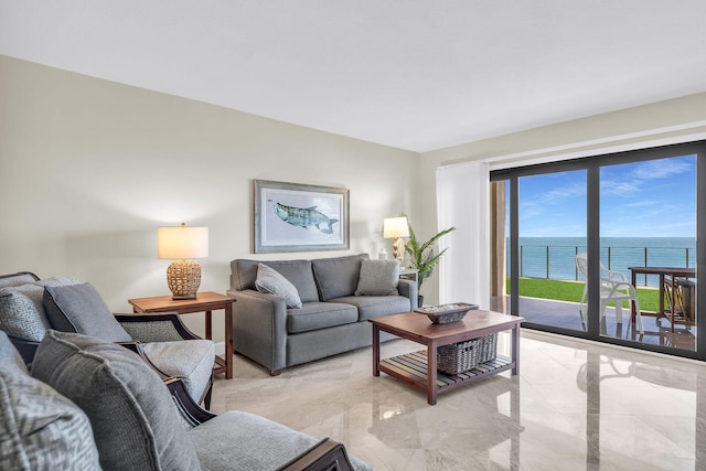 living room with a water view