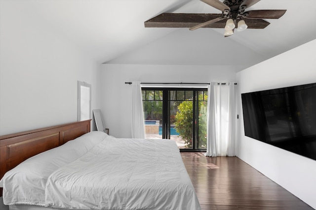 3532 Duck Ave, Key West, FL 33040 - bedroom with wood finished floors, high vaulted ceiling, ceiling fan, beamed ceiling, and access to exterior