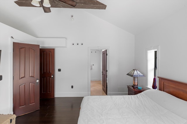 3532 Duck Ave, Key West, FL 33040 - bedroom featuring baseboards, ceiling fan, high vaulted ceiling, and wood finished floors