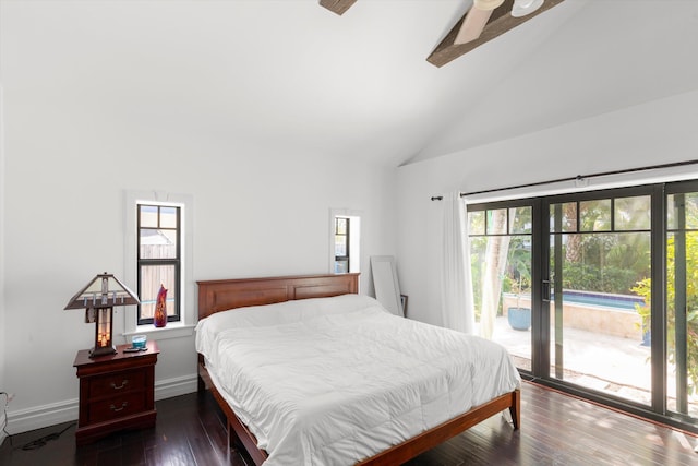3532 Duck Ave, Key West, FL 33040 - bedroom with multiple windows, access to outside, wood-type flooring, and high vaulted ceiling