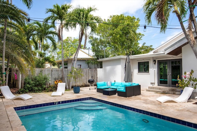3532 Duck Ave, Key West, FL 33040 - view of pool with an outdoor living space, french doors, a fenced in pool, a patio area, and a fenced backyard