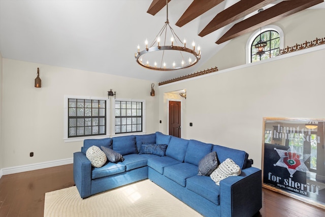 3532 Duck Ave, Key West, FL 33040 - living room with an inviting chandelier, beam ceiling, baseboards, and wood finished floors