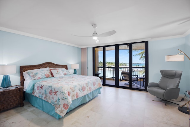 101 E Ocean Dr Unit C402, Key Colony, FL 33051 - bedroom with floor to ceiling windows, access to outside, ornamental molding, and a ceiling fan