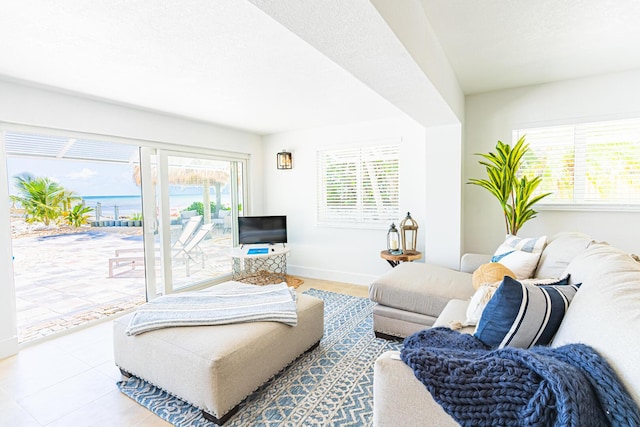 living room featuring tile patterned flooring