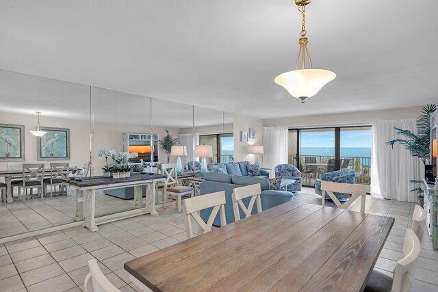 dining space with light tile patterned floors