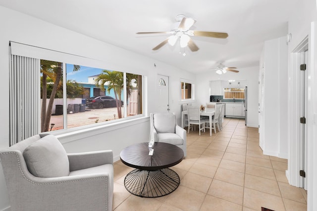 living room with light tile patterned floors