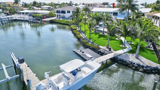 bird's eye view with a water view and a residential view