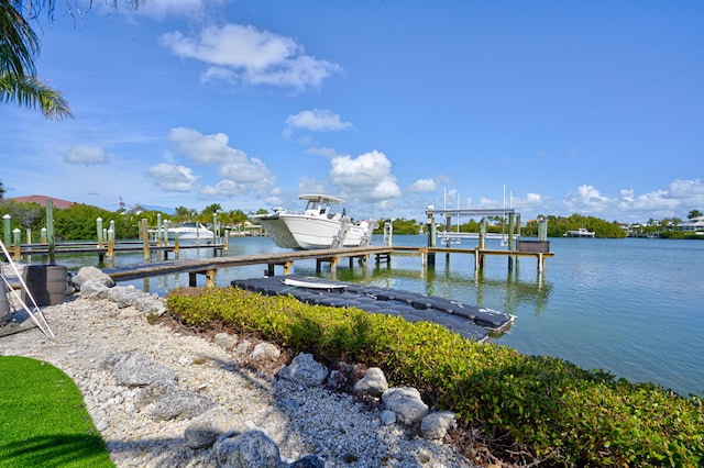 view of dock with a water view and boat lift