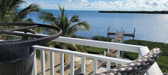 property view of water with a dock