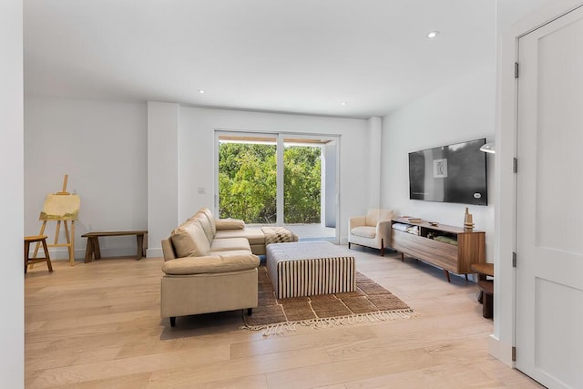 living room with light hardwood / wood-style floors