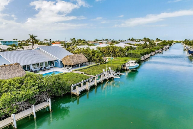 bird's eye view featuring a water view