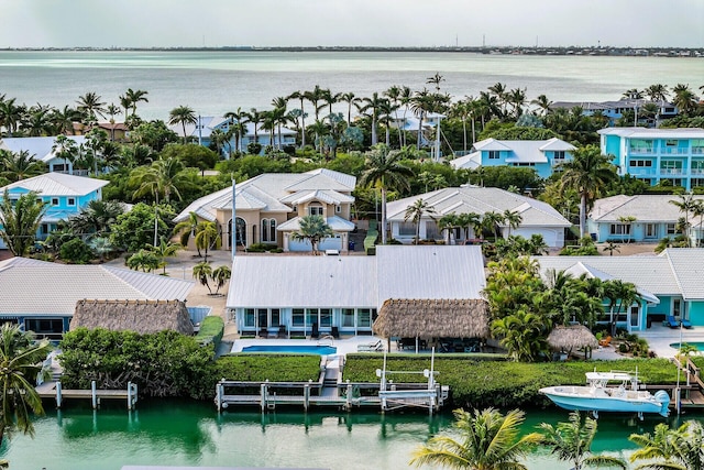 aerial view with a water view