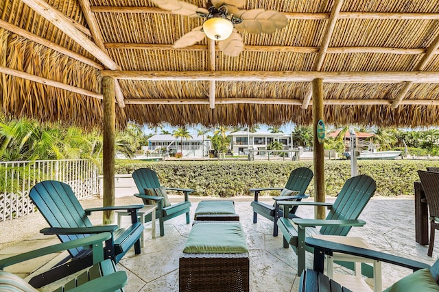 view of patio / terrace with a gazebo and ceiling fan