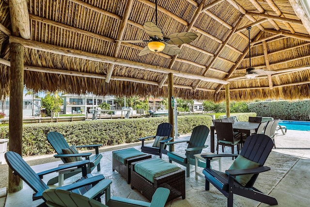 view of patio featuring a gazebo and ceiling fan