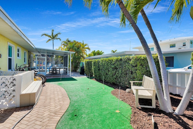 view of yard with a patio and a fenced backyard