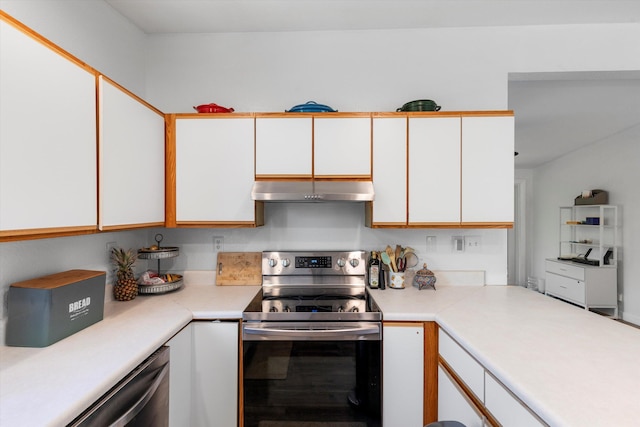 kitchen featuring white cabinetry and appliances with stainless steel finishes