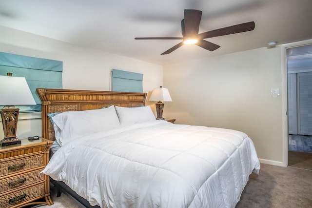 bedroom featuring carpet and ceiling fan