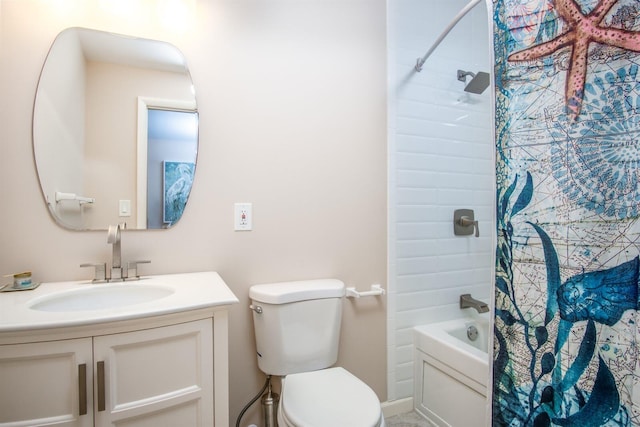 full bathroom featuring vanity, toilet, and shower / bath combo with shower curtain