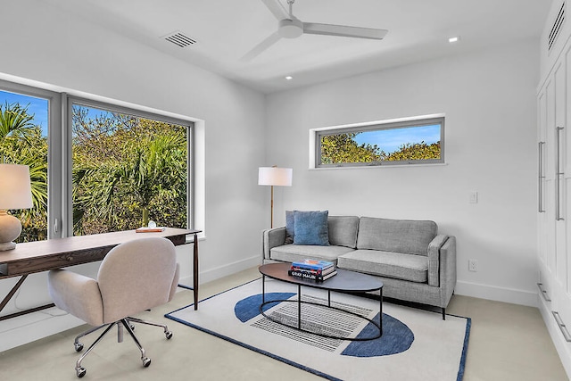 1614 Washington St, Key West, FL 33040 - living room featuring ceiling fan, baseboards, and an office area