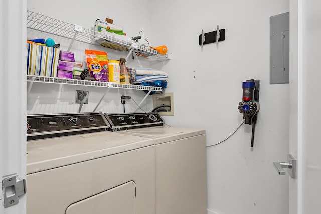 laundry room featuring washing machine and dryer and electric panel