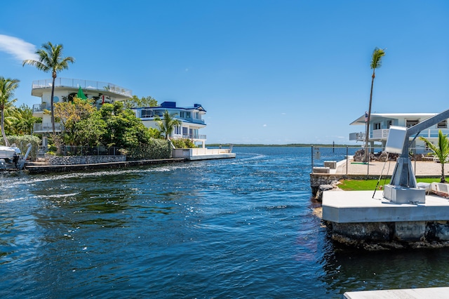 view of dock with a water view