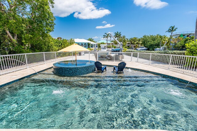 view of pool with an outdoor hot tub