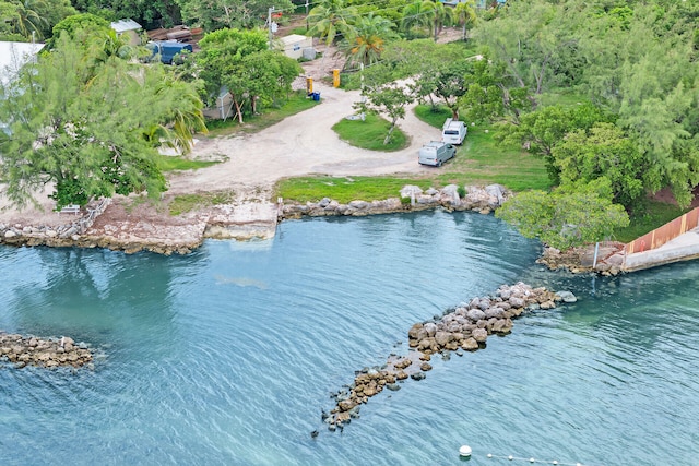 aerial view with a water view