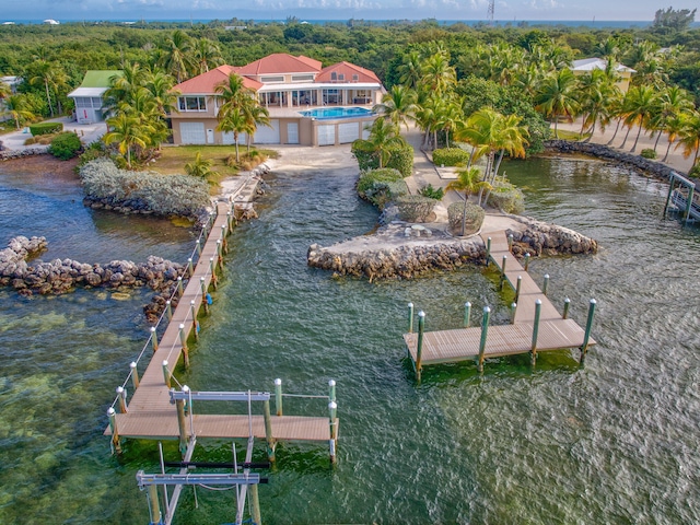 aerial view with a water view