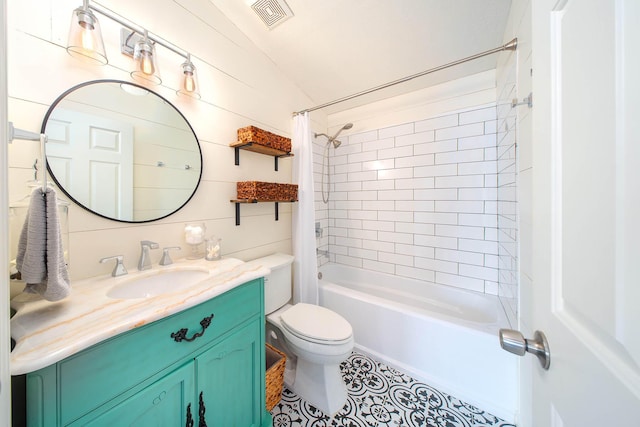 22988 Port Royal Ln, Cudjoe, FL 33042 - bathroom featuring vanity, shower / bathtub combination with curtain, and tile patterned flooring