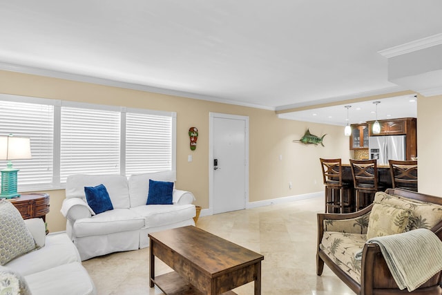 87465 Old Hwy Unit 106, Islamorada, FL 33036 - living area with crown molding and light tile patterned floors