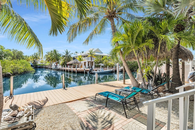 view of dock with a water view