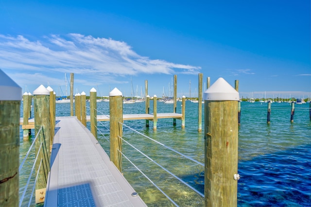 view of dock with a water view